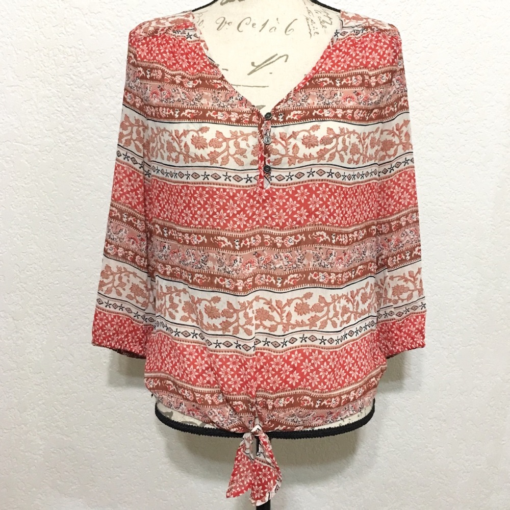 Lucky Brand floral print, 3/4 length sleeve shirt